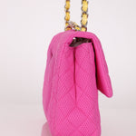 Chanel 2010 Hot Pink Perforated Jersey Medium Single Classic Flap - FashioNica