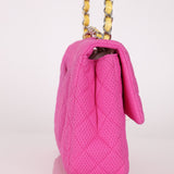Chanel 2010 Hot Pink Perforated Jersey Medium Single Classic Flap - FashioNica