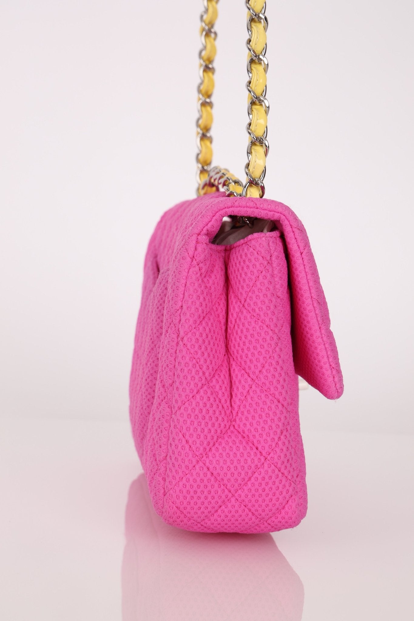 Chanel 2010 Hot Pink Perforated Jersey Medium Single Classic Flap - FashioNica