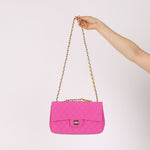 Chanel 2010 Hot Pink Perforated Jersey Medium Single Classic Flap - FashioNica