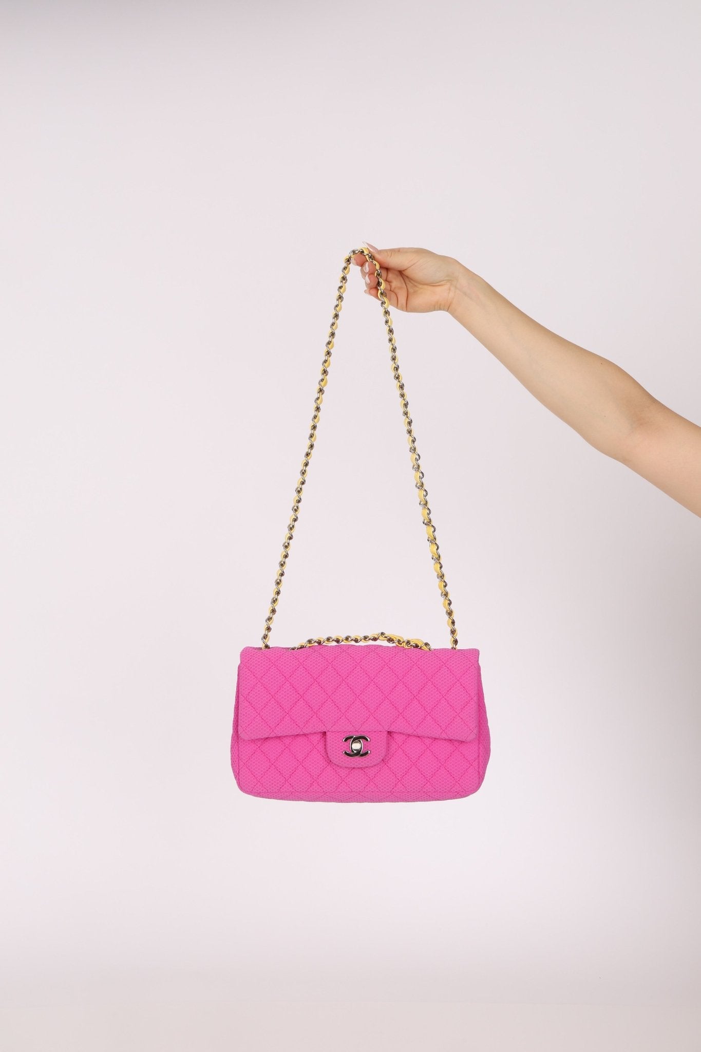 Chanel 2010 Hot Pink Perforated Jersey Medium Single Classic Flap - FashioNica