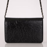 Chanel 2011 Black Lambskin Camellia Wallet on Chain - FashioNica
