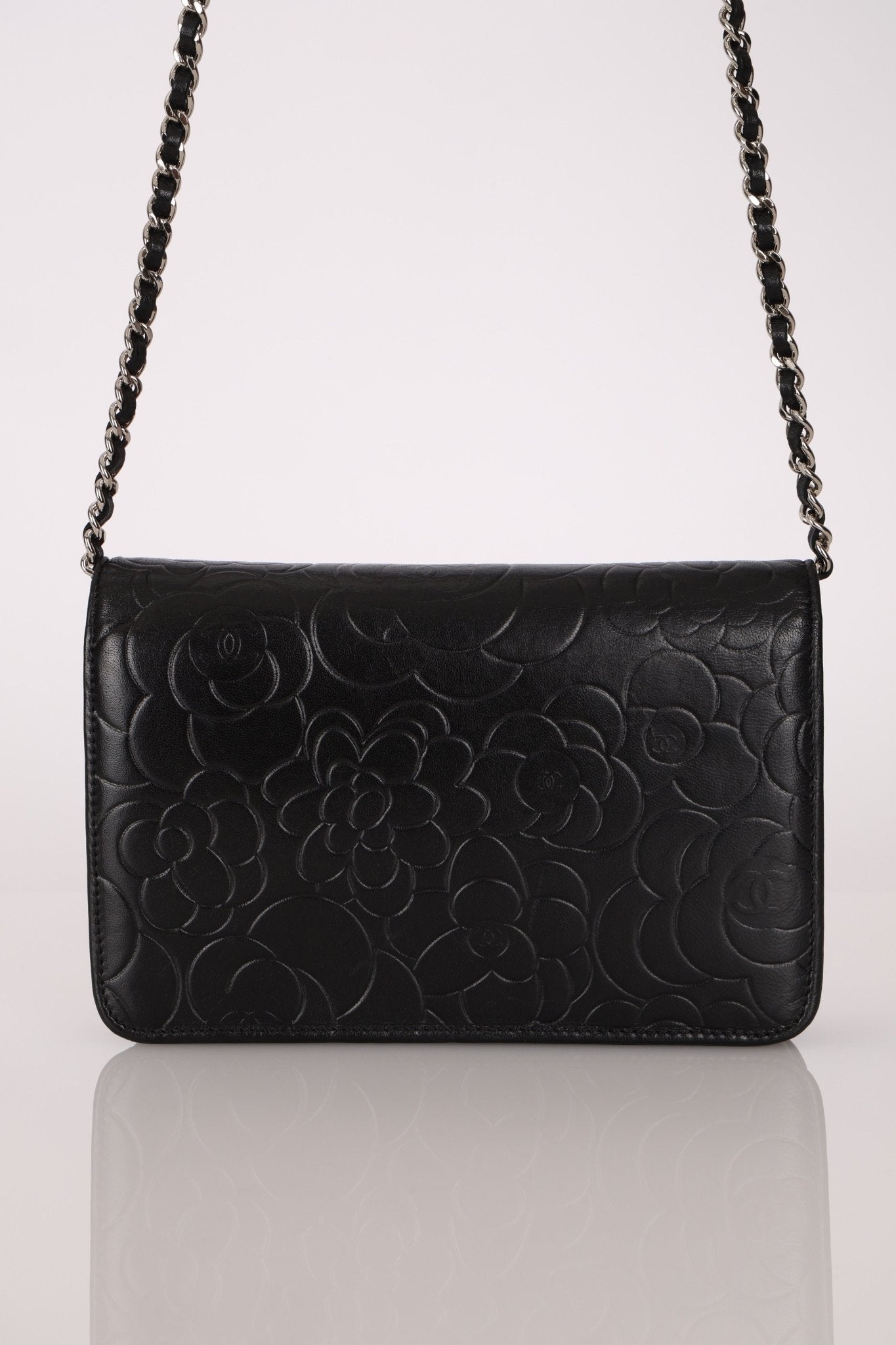 Chanel 2011 Black Lambskin Camellia Wallet on Chain - FashioNica