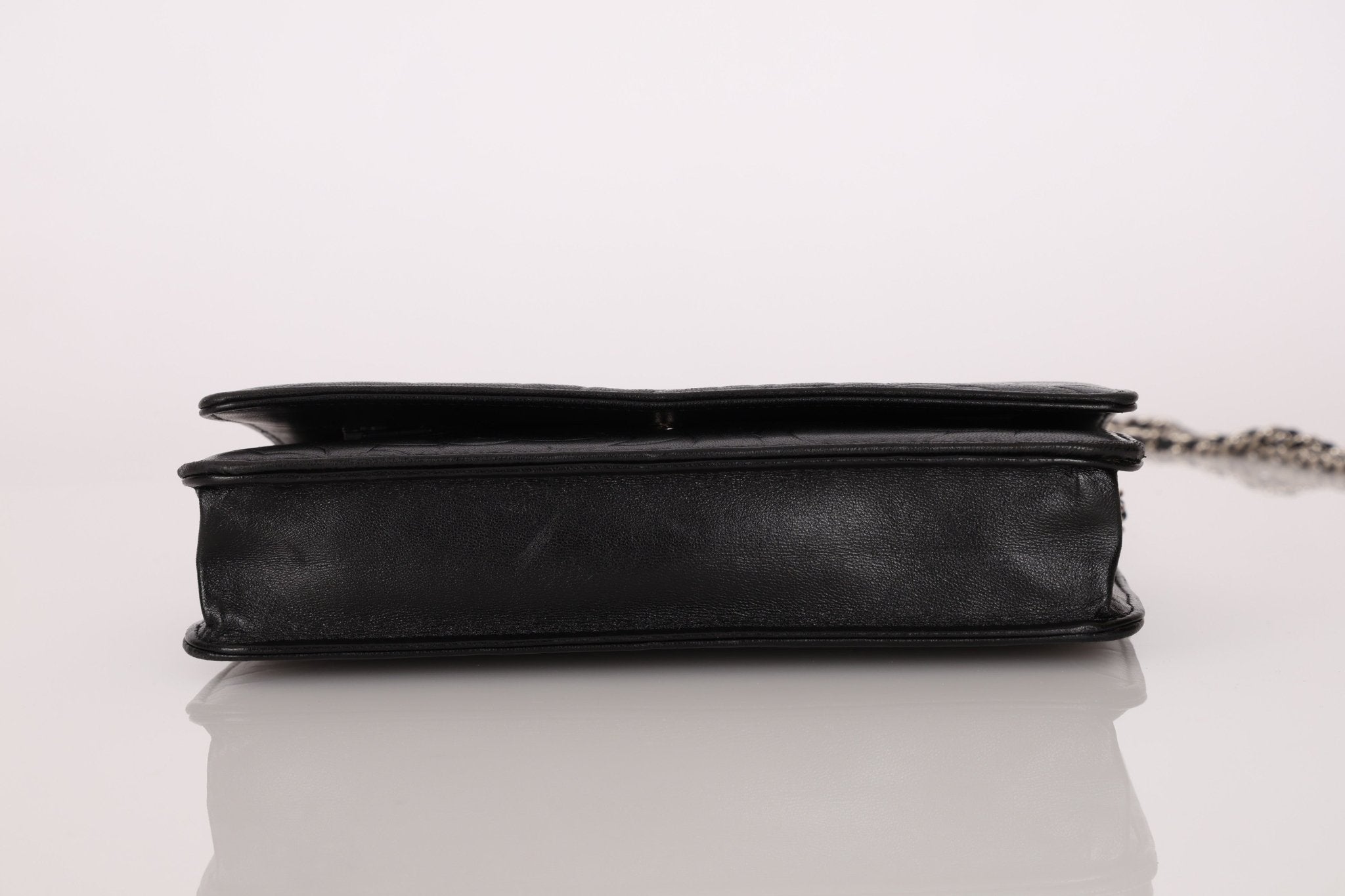 Chanel 2011 Black Lambskin Camellia Wallet on Chain - FashioNica