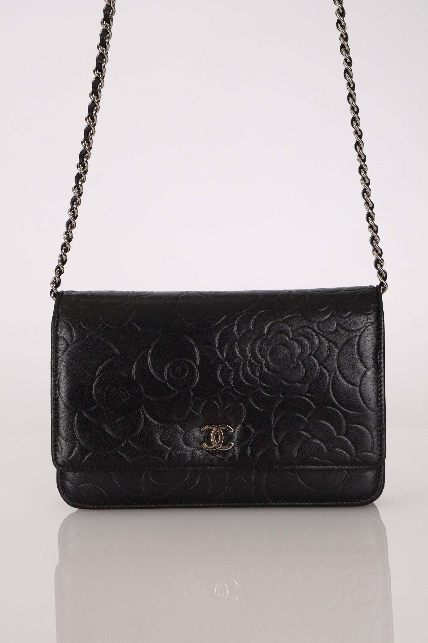Chanel 2011 Black Lambskin Camellia Wallet on Chain - FashioNica