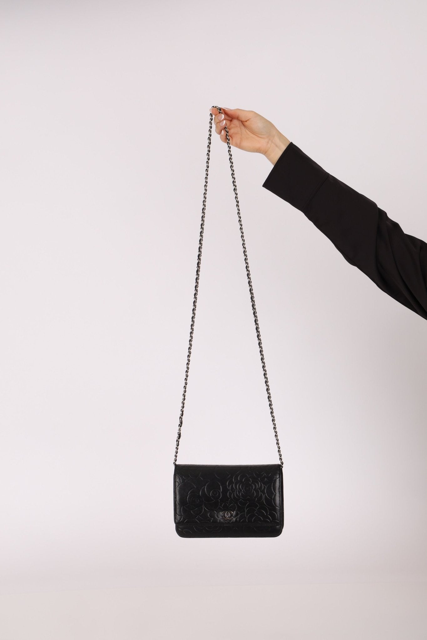 Chanel 2011 Black Lambskin Camellia Wallet on Chain - FashioNica