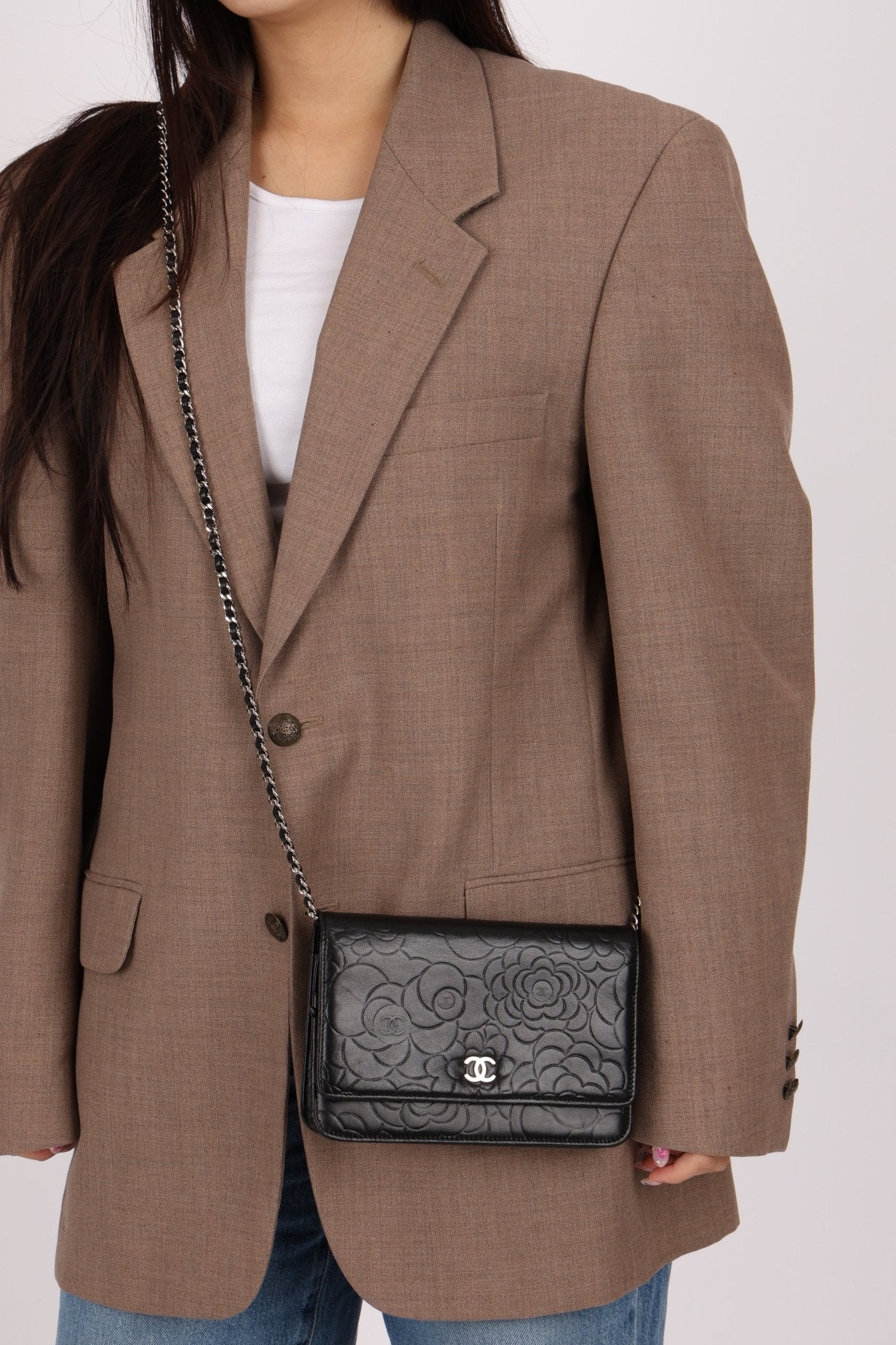 Chanel 2011 Black Lambskin Camellia Wallet on Chain - FashioNica