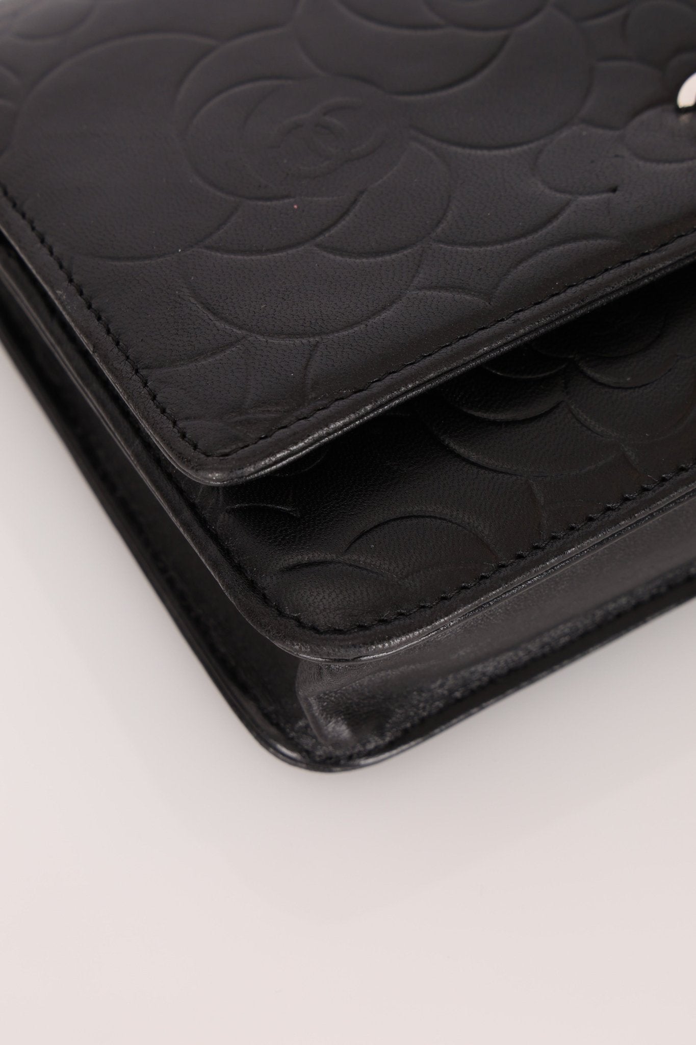 Chanel 2011 Black Lambskin Camellia Wallet on Chain - FashioNica