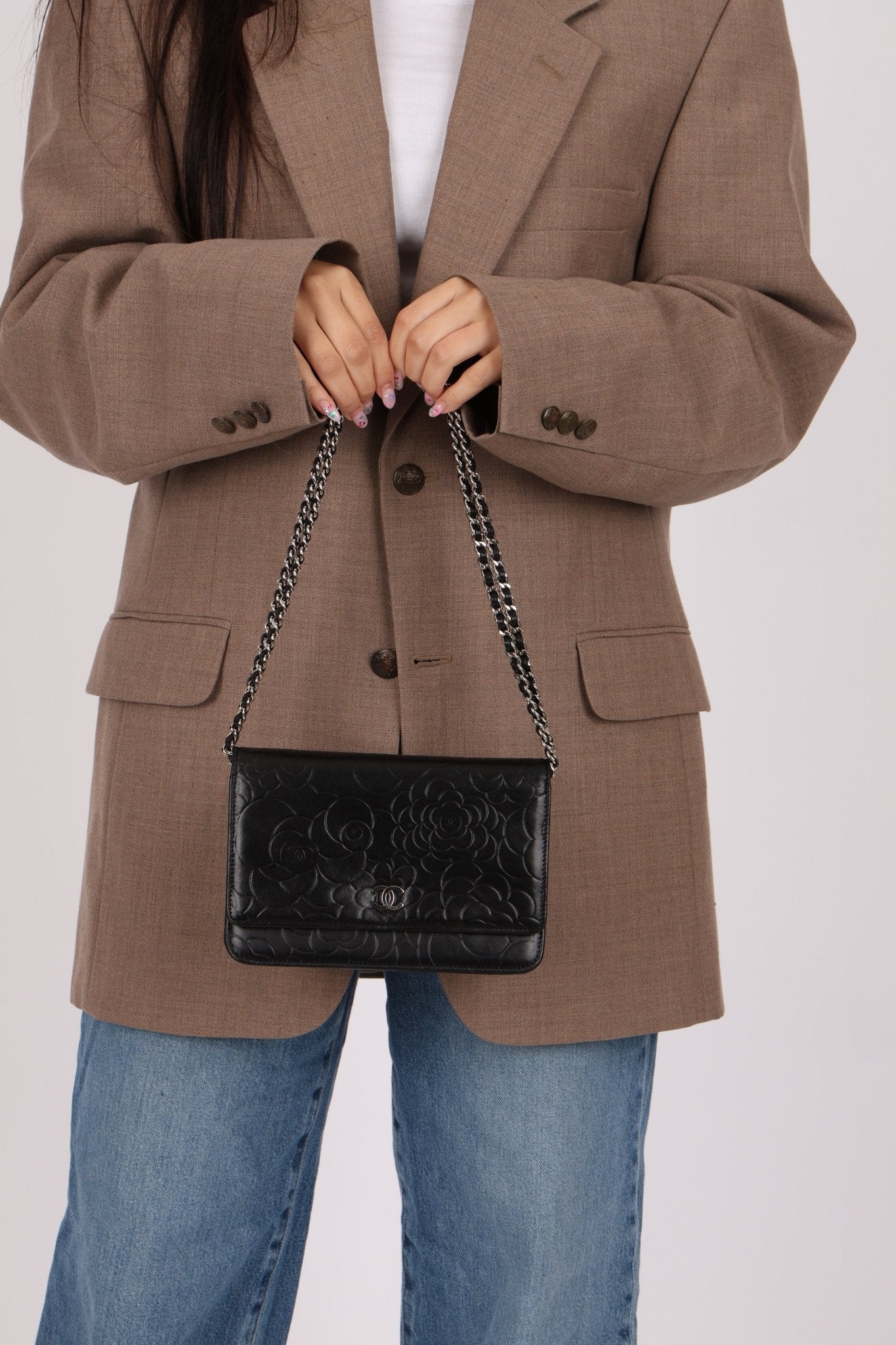 Chanel 2011 Black Lambskin Camellia Wallet on Chain - FashioNica