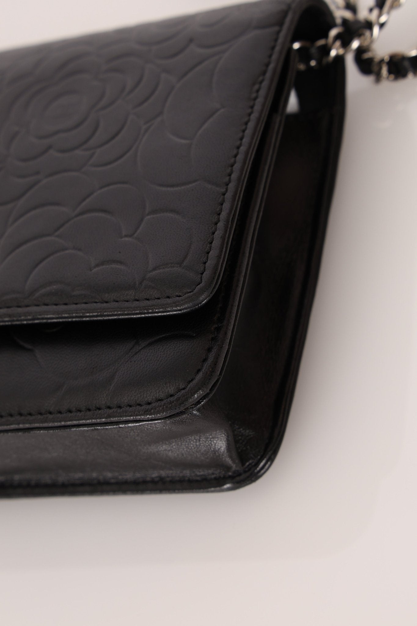 Chanel 2011 Black Lambskin Camellia Wallet on Chain - FashioNica