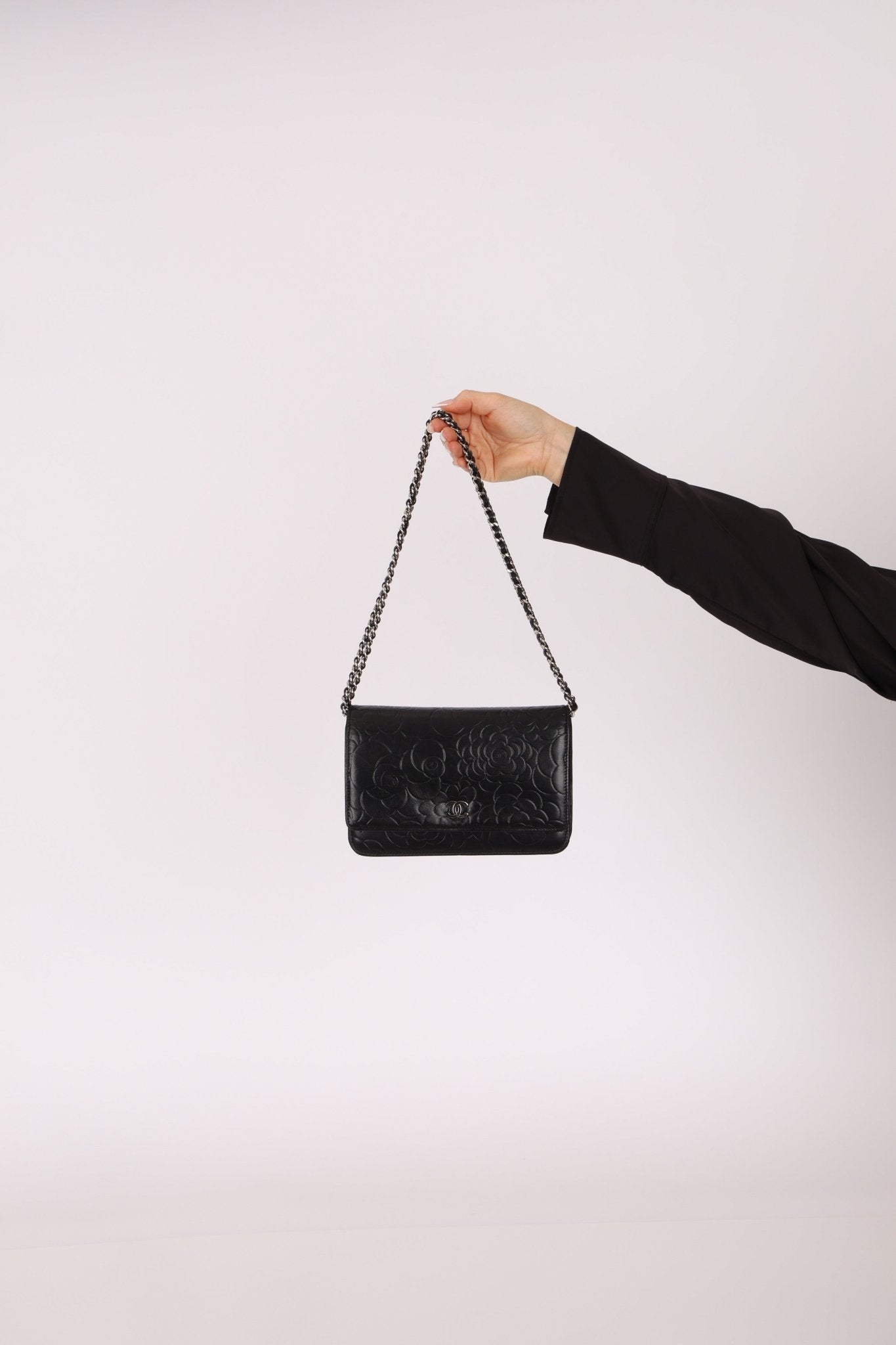 Chanel 2011 Black Lambskin Camellia Wallet on Chain - FashioNica