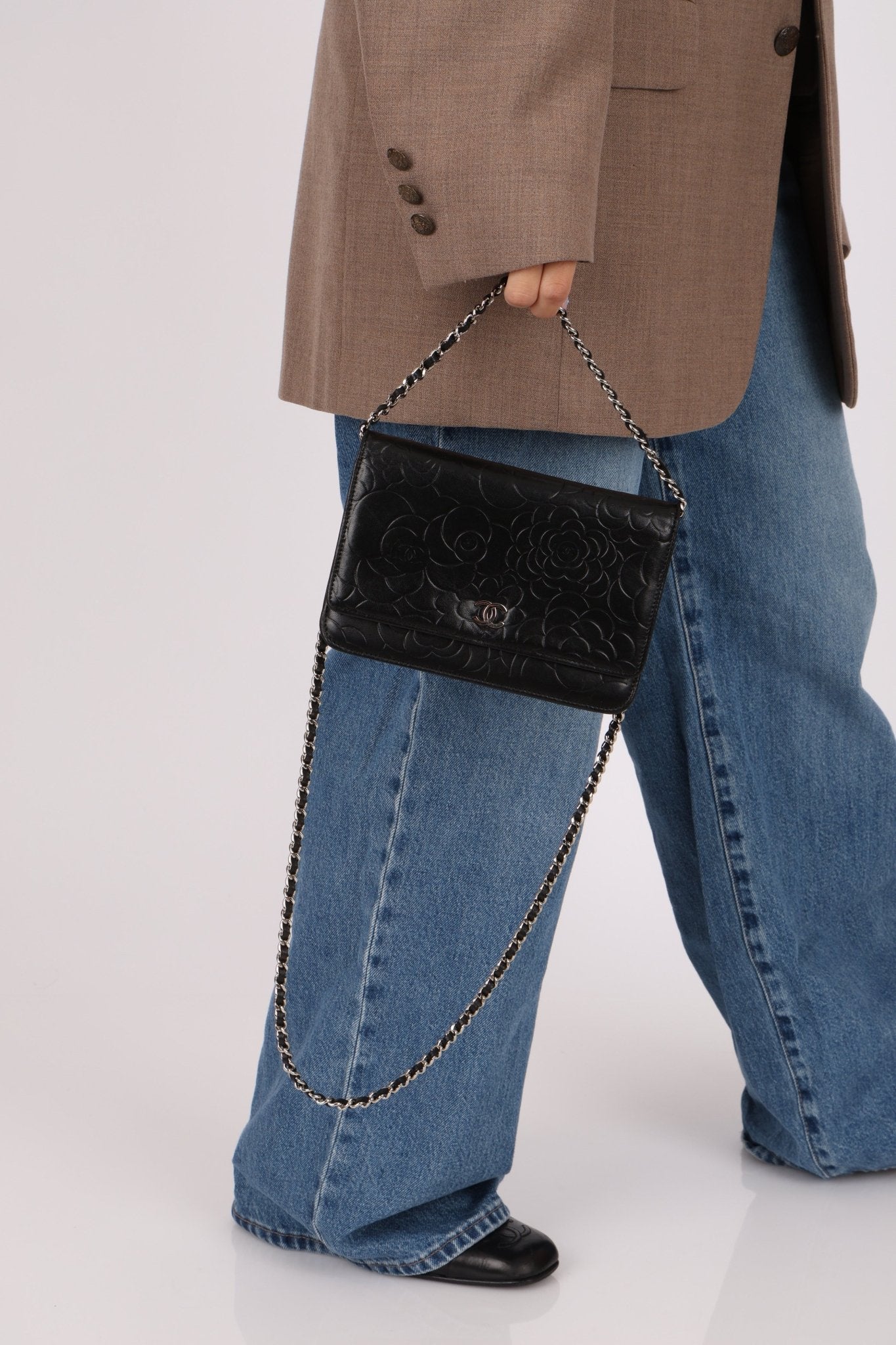 Chanel 2011 Black Lambskin Camellia Wallet on Chain - FashioNica