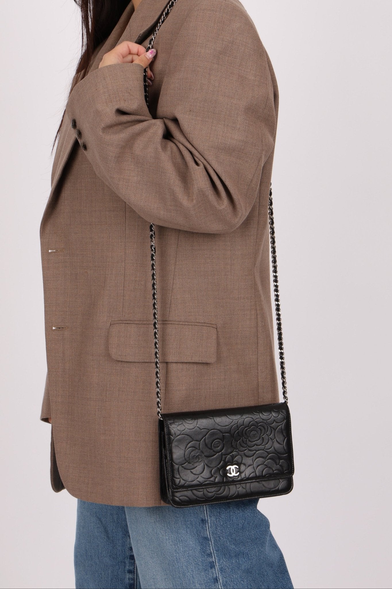 Chanel 2011 Black Lambskin Camellia Wallet on Chain - FashioNica