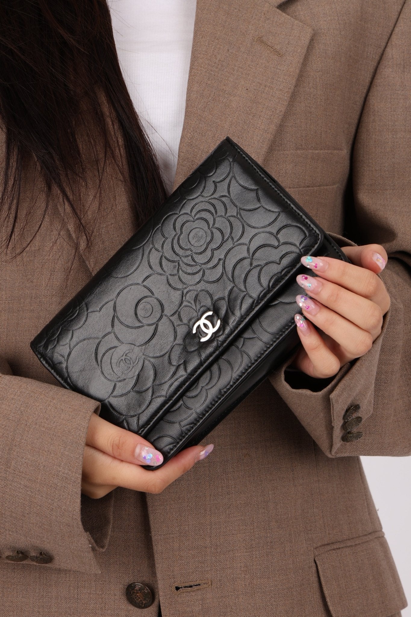 Chanel 2011 Black Lambskin Camellia Wallet on Chain - FashioNica