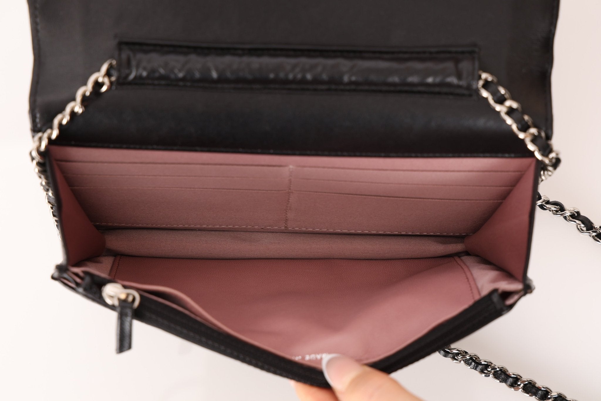 Chanel 2011 Black Lambskin Camellia Wallet on Chain - FashioNica