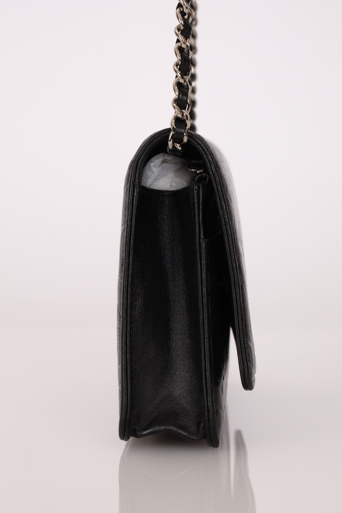 Chanel 2011 Black Lambskin Camellia Wallet on Chain - FashioNica