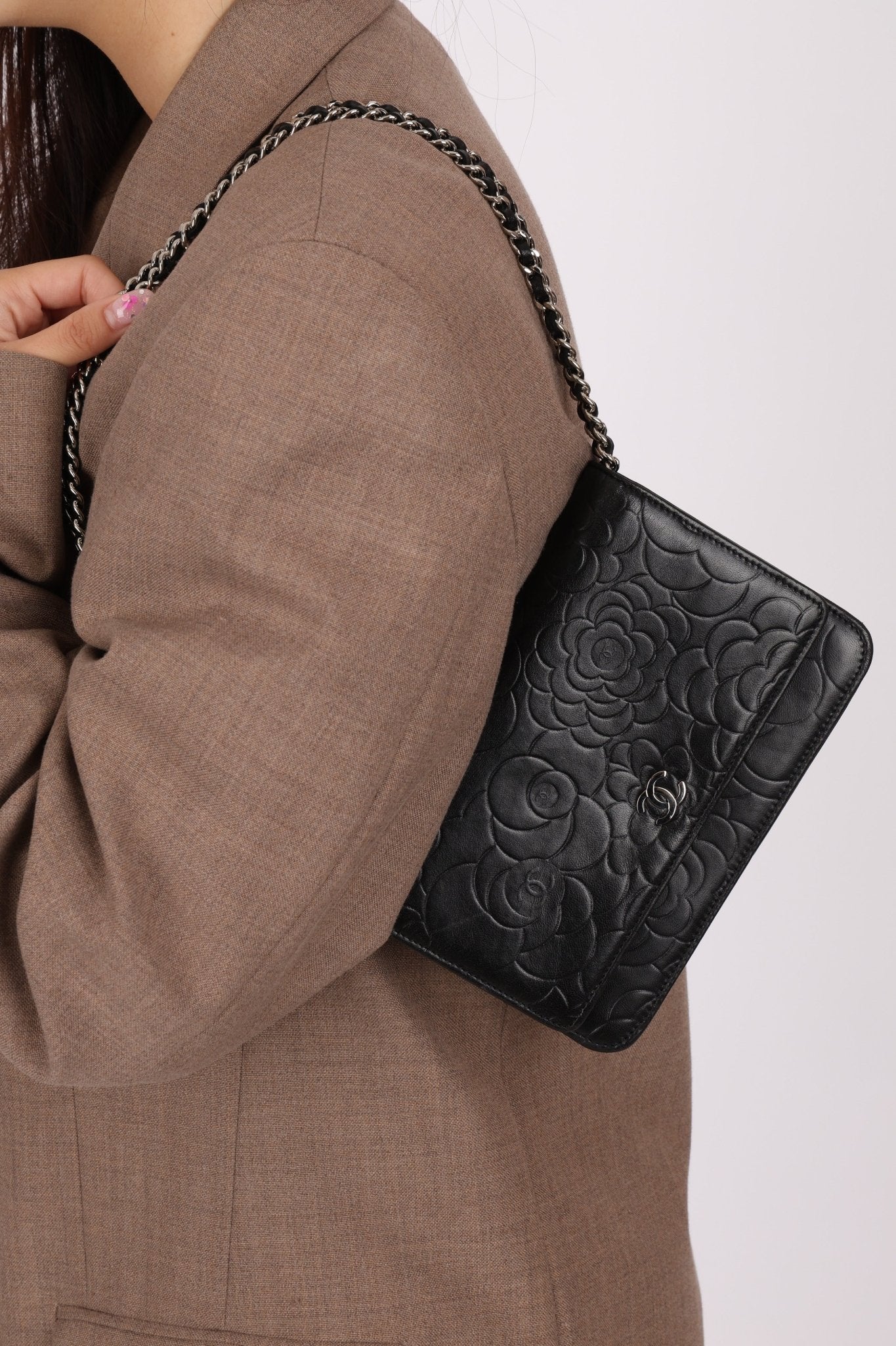 Chanel 2011 Black Lambskin Camellia Wallet on Chain - FashioNica