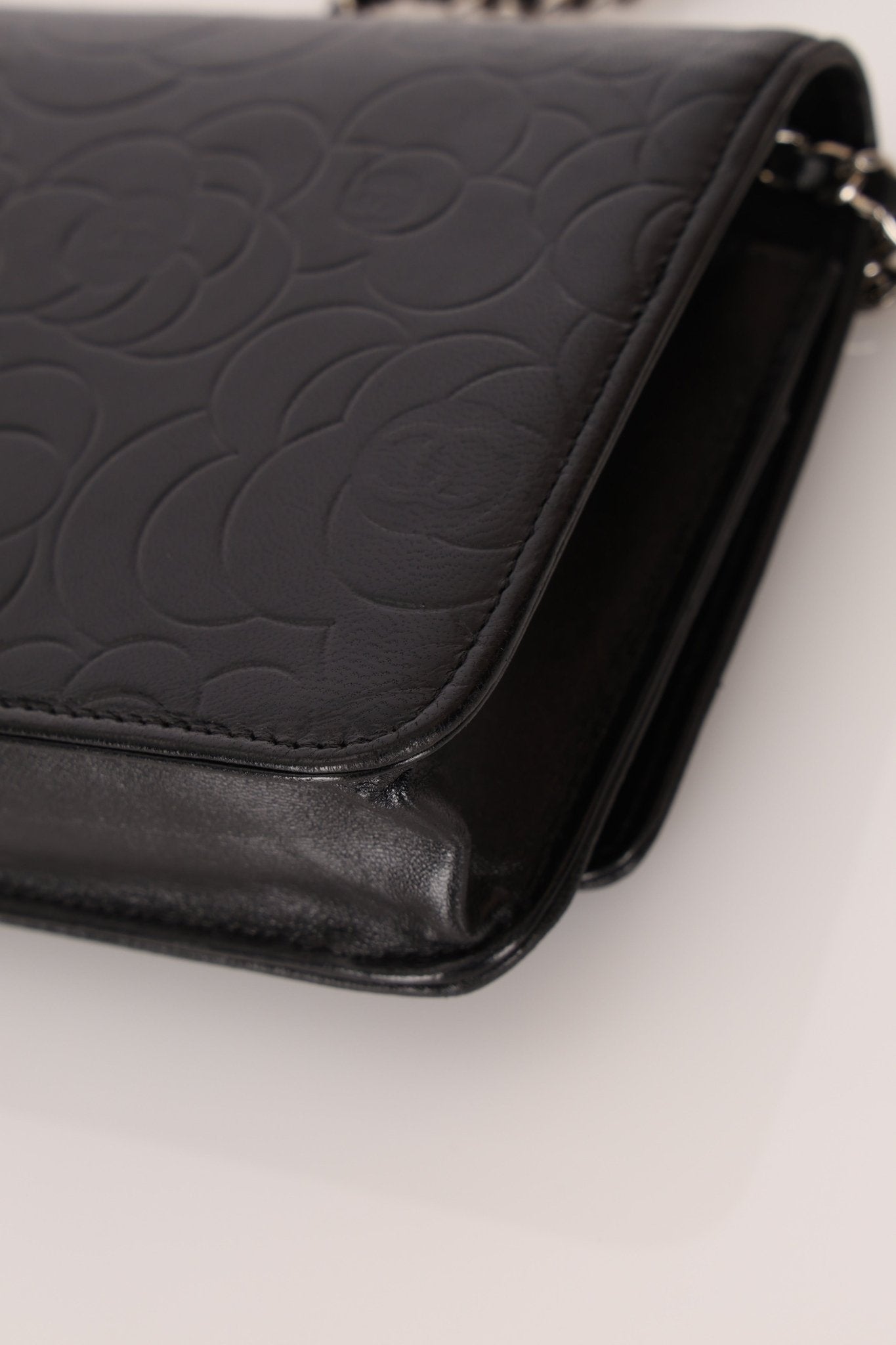 Chanel 2011 Black Lambskin Camellia Wallet on Chain - FashioNica