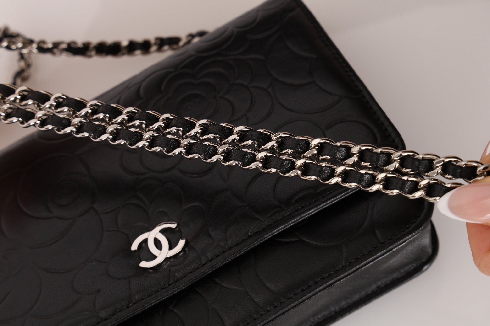 Chanel 2011 Black Lambskin Camellia Wallet on Chain - FashioNica