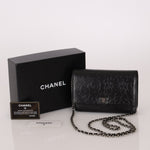 Chanel 2011 Black Lambskin Camellia Wallet on Chain - FashioNica