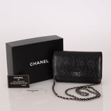 Chanel 2011 Black Lambskin Camellia Wallet on Chain - FashioNica