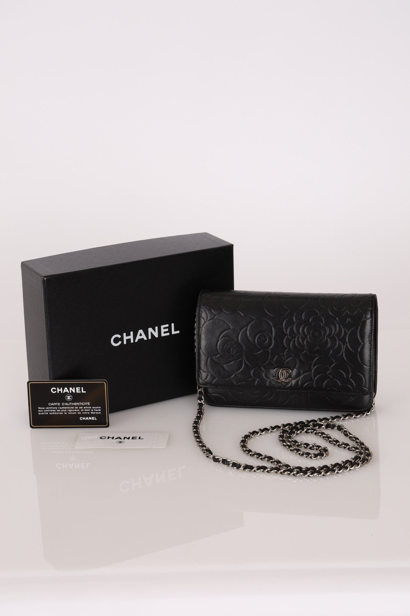 Chanel 2011 Black Lambskin Camellia Wallet on Chain - FashioNica