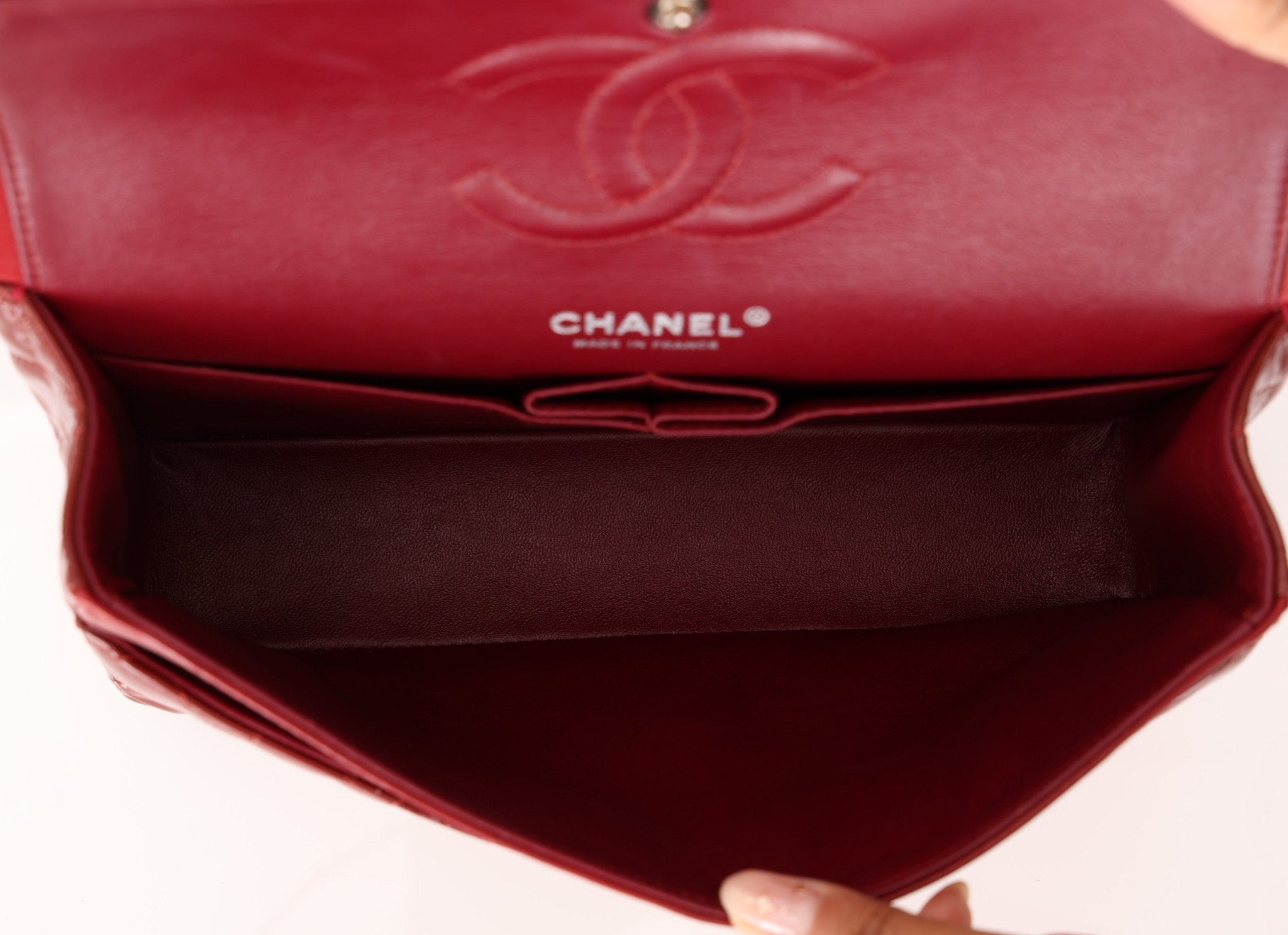 Chanel 2011 Burgundy Patent Medium Classic Double Flap - FashioNica