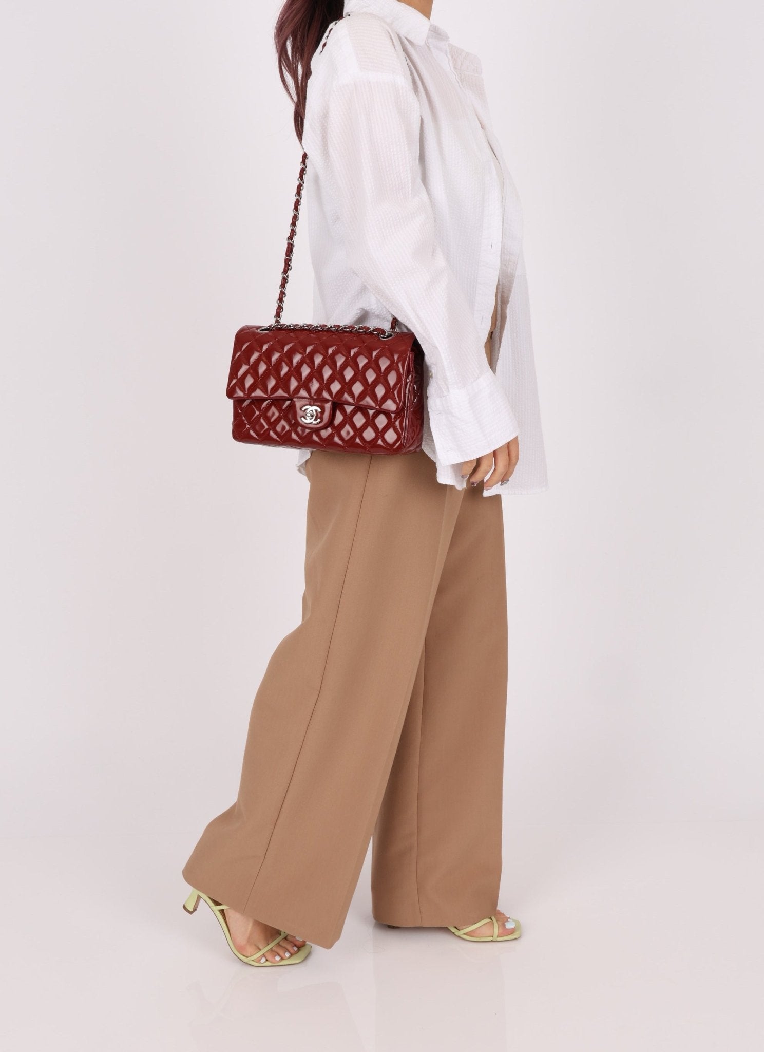 Chanel 2011 Burgundy Patent Medium Classic Double Flap - FashioNica