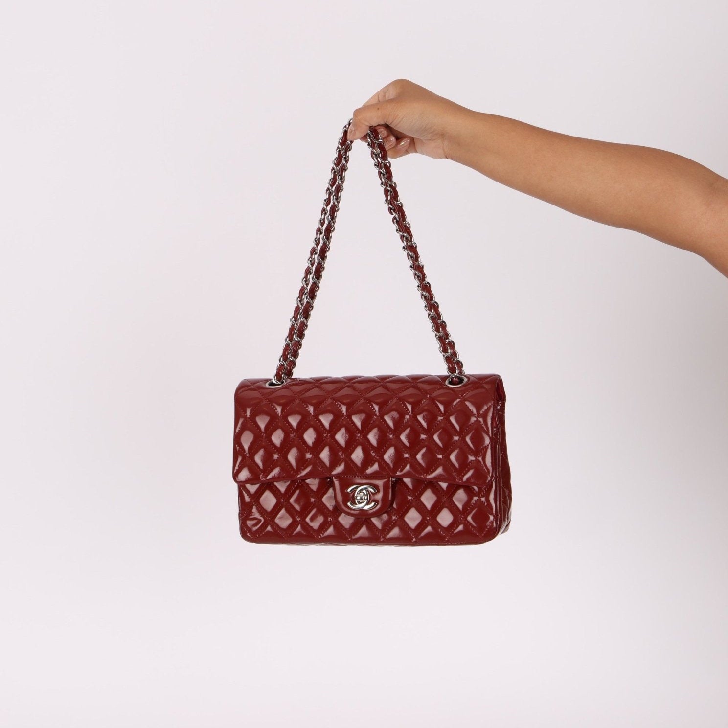 Chanel 2011 Burgundy Patent Medium Classic Double Flap - FashioNica