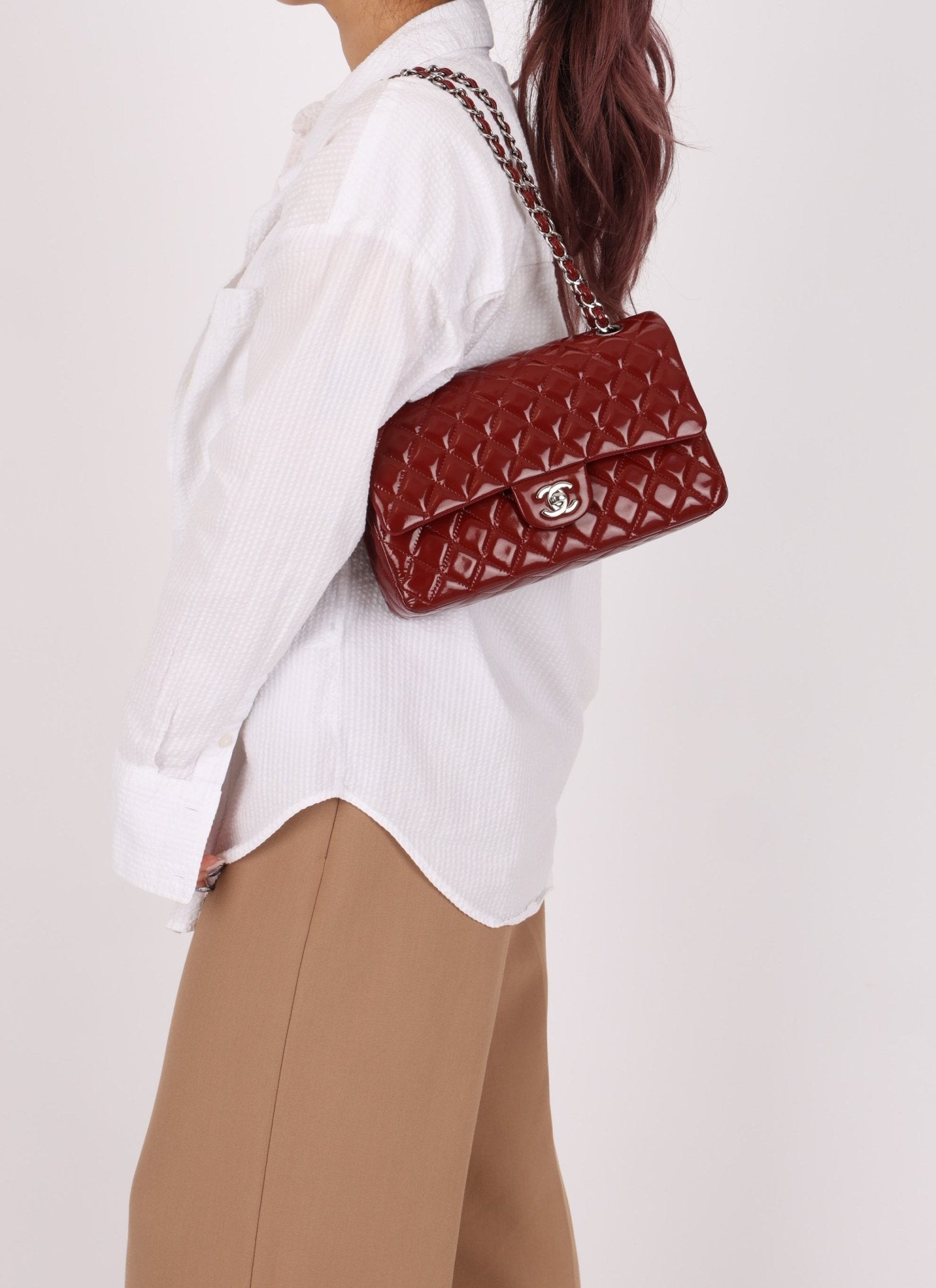 Chanel 2011 Burgundy Patent Medium Classic Double Flap - FashioNica
