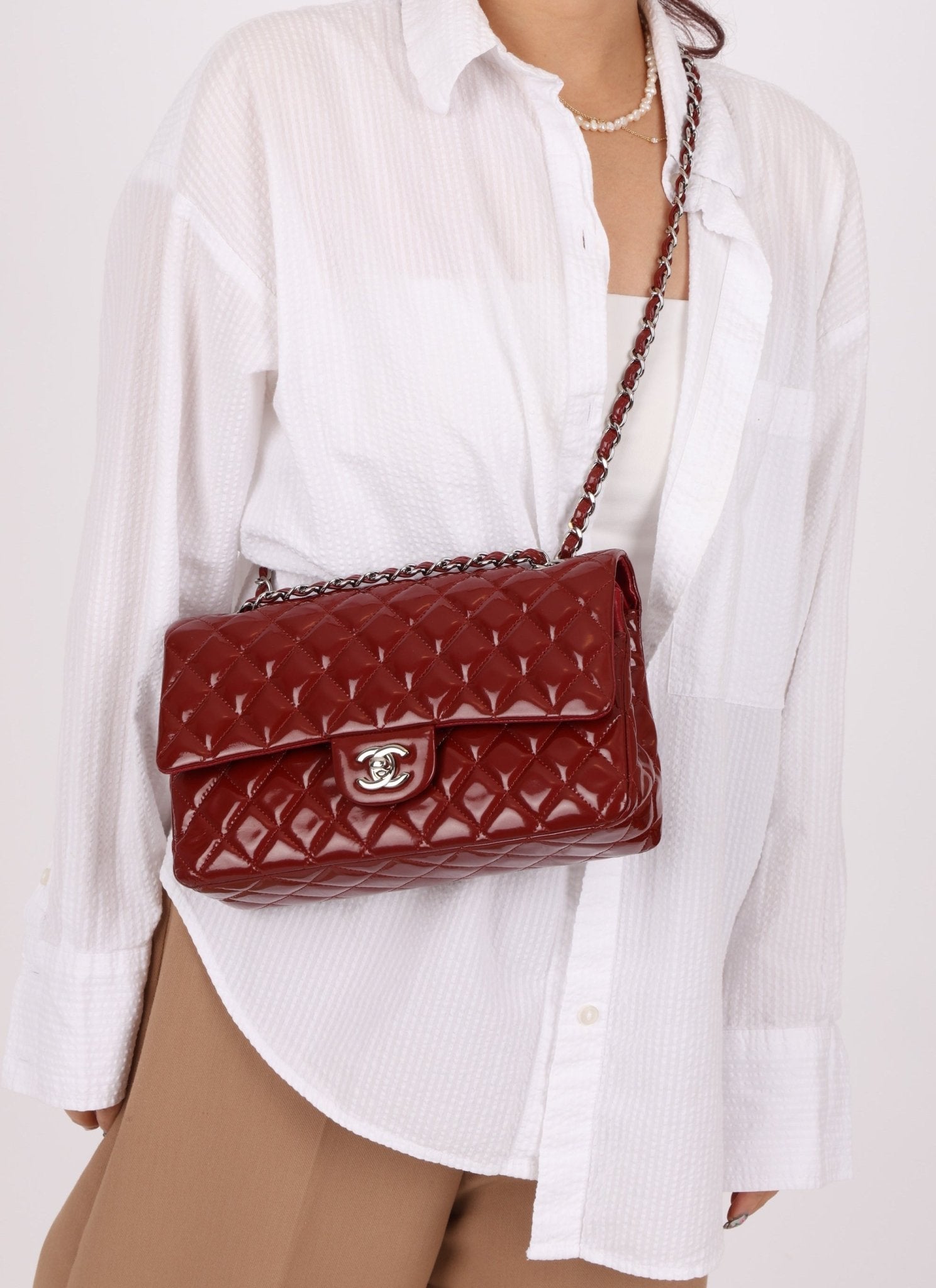 Chanel 2011 Burgundy Patent Medium Classic Double Flap - FashioNica