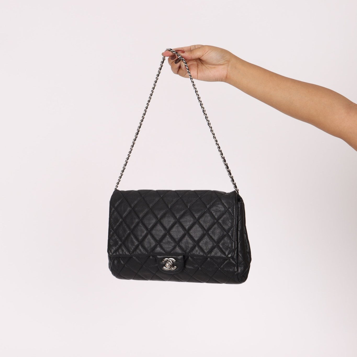 Chanel 2011 Caviar Single Flap Turnlock Clutch on Chain - FashioNica