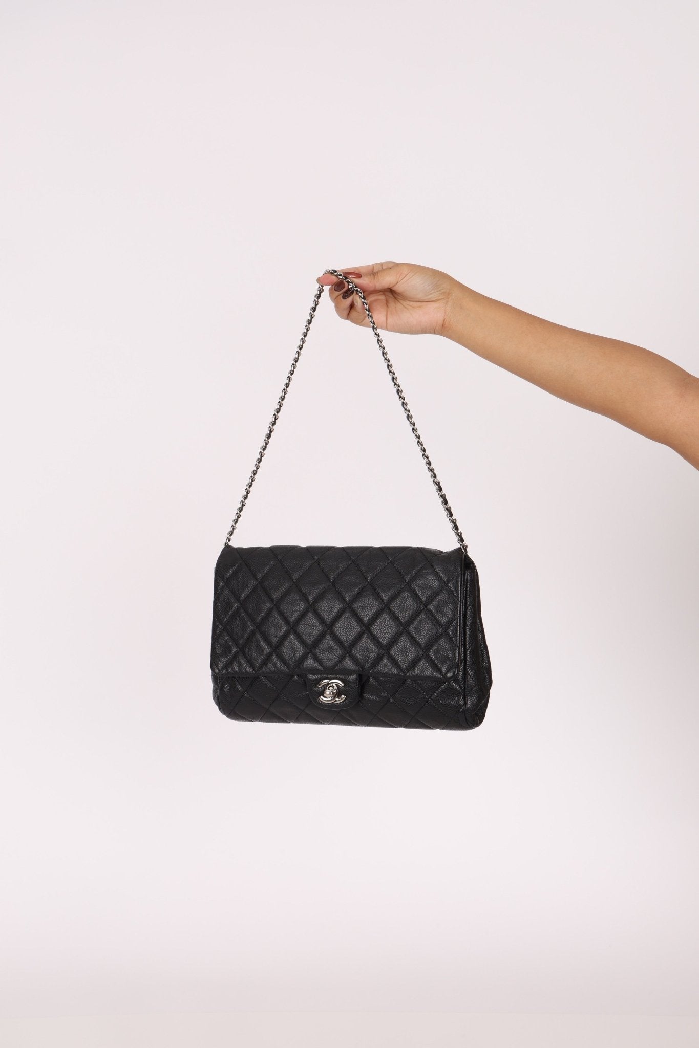 Chanel 2011 Caviar Single Flap Turnlock Clutch on Chain - FashioNica