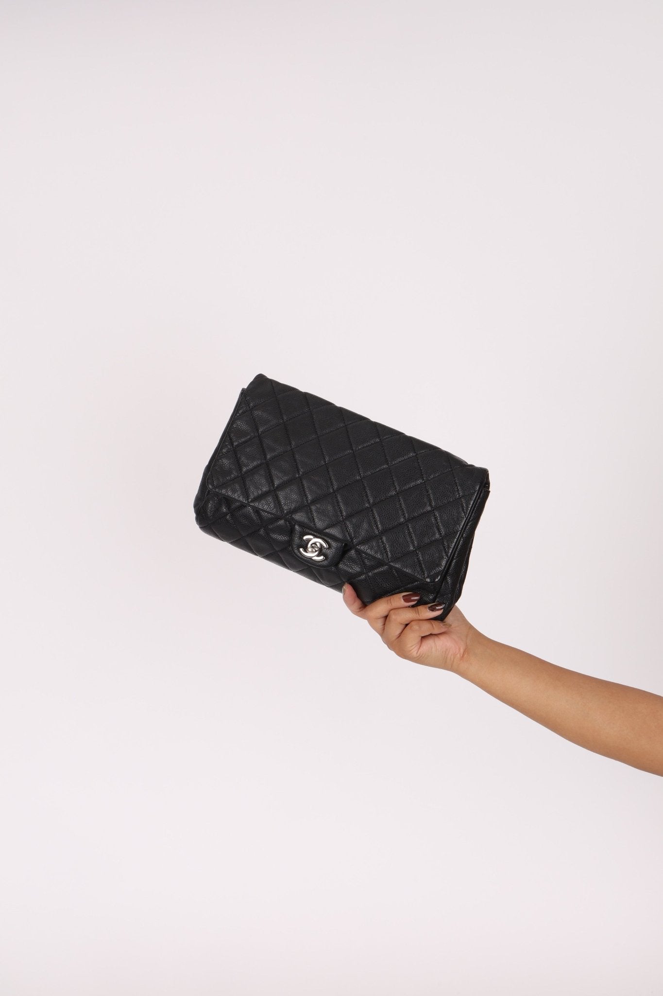 Chanel 2011 Caviar Single Flap Turnlock Clutch on Chain - FashioNica