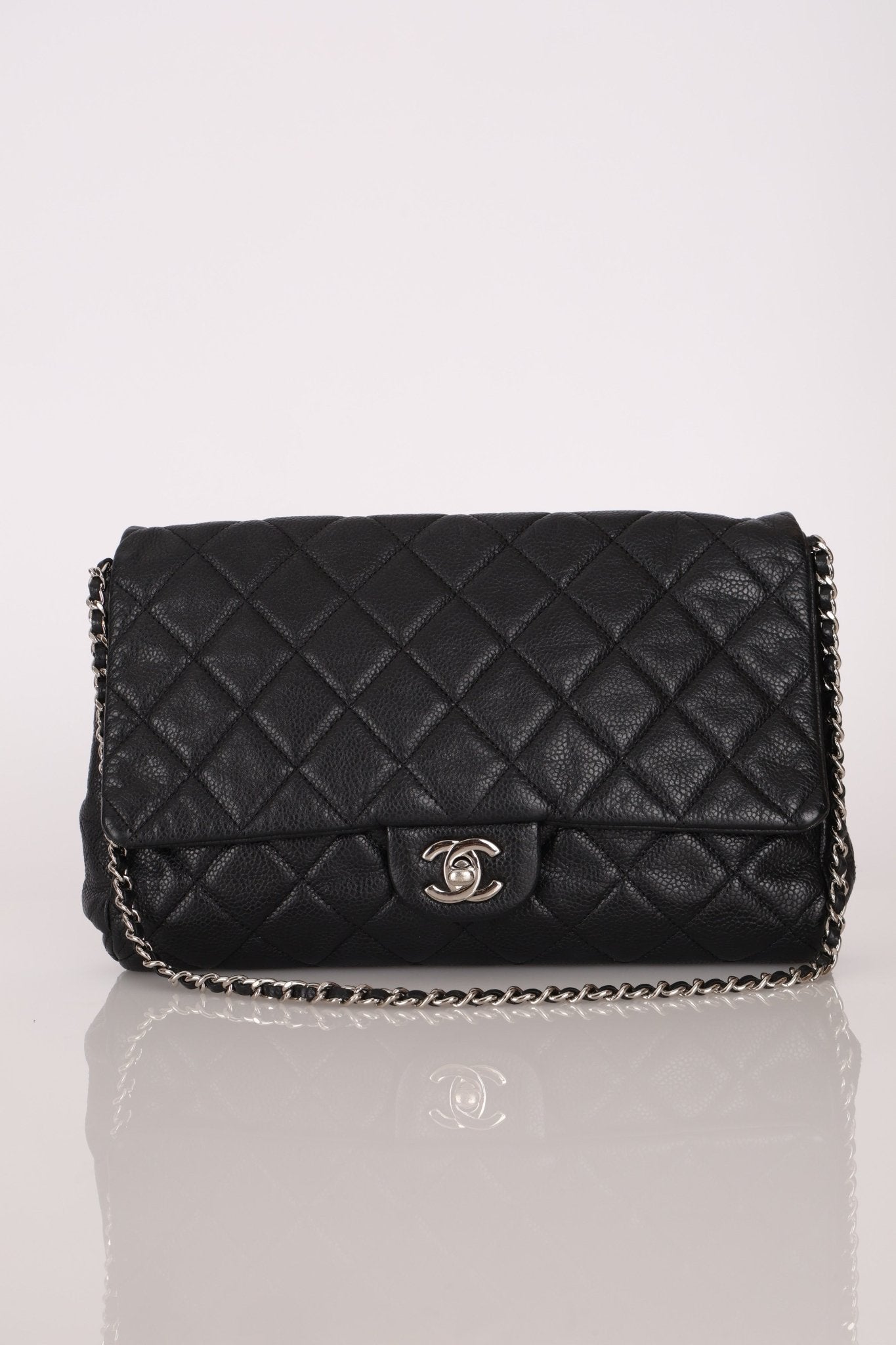 Chanel 2011 Caviar Single Flap Turnlock Clutch on Chain - FashioNica