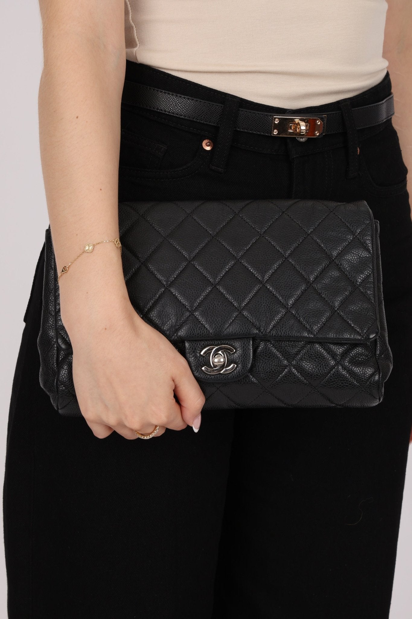 Chanel 2011 Caviar Single Flap Turnlock Clutch on Chain - FashioNica