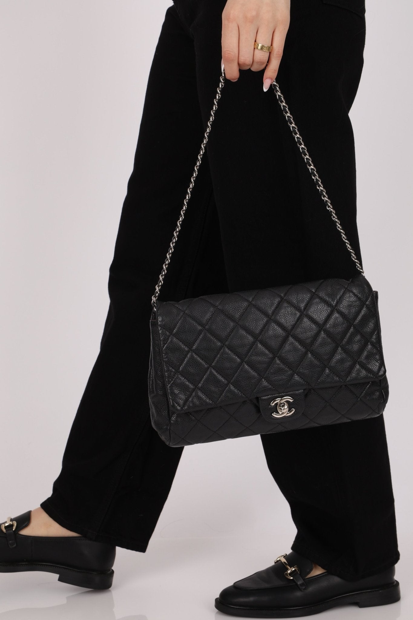 Chanel 2011 Caviar Single Flap Turnlock Clutch on Chain - FashioNica