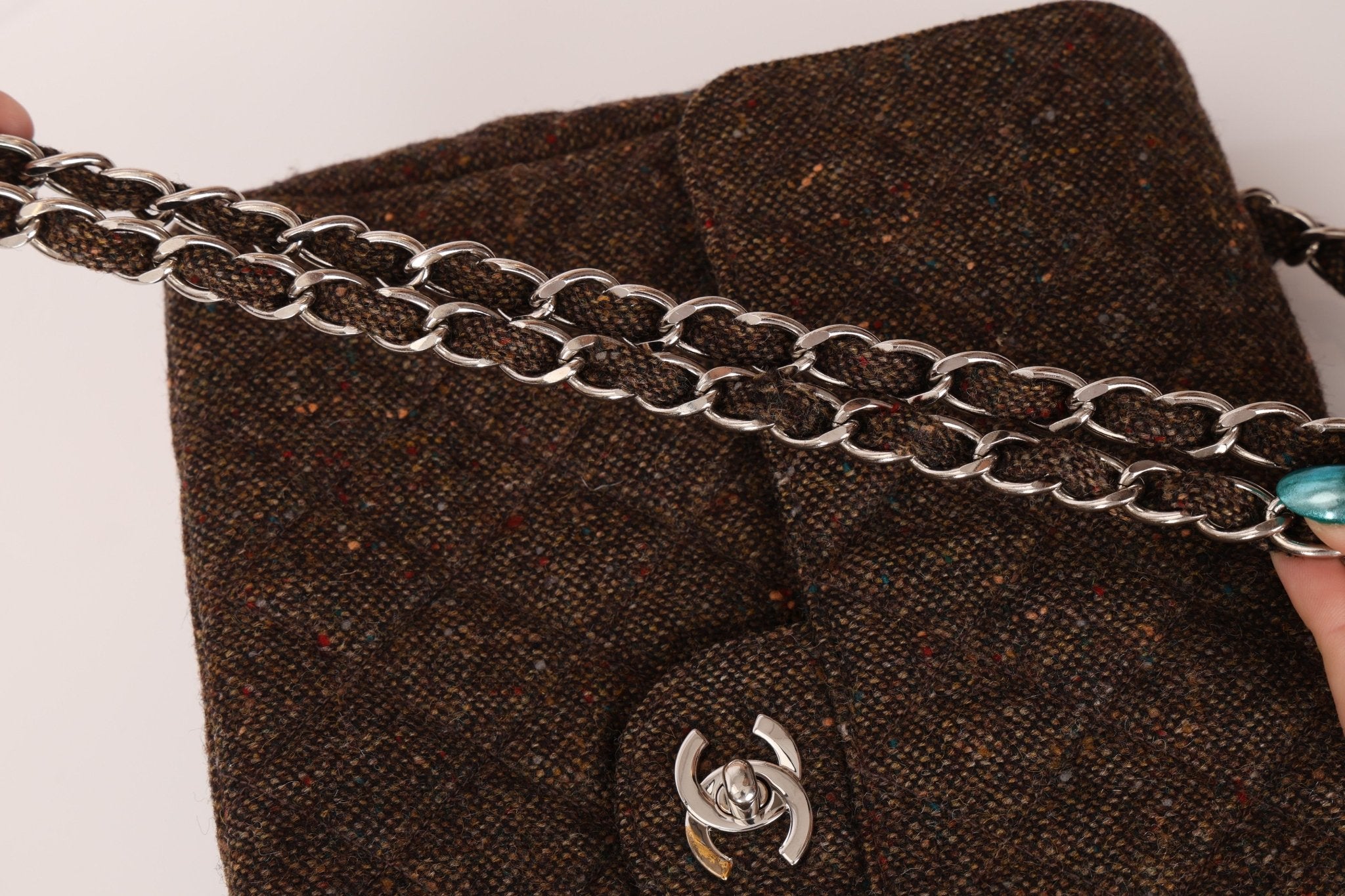 Chanel 2011 Chocolate Tweed Turnlock Square Flap - FashioNica