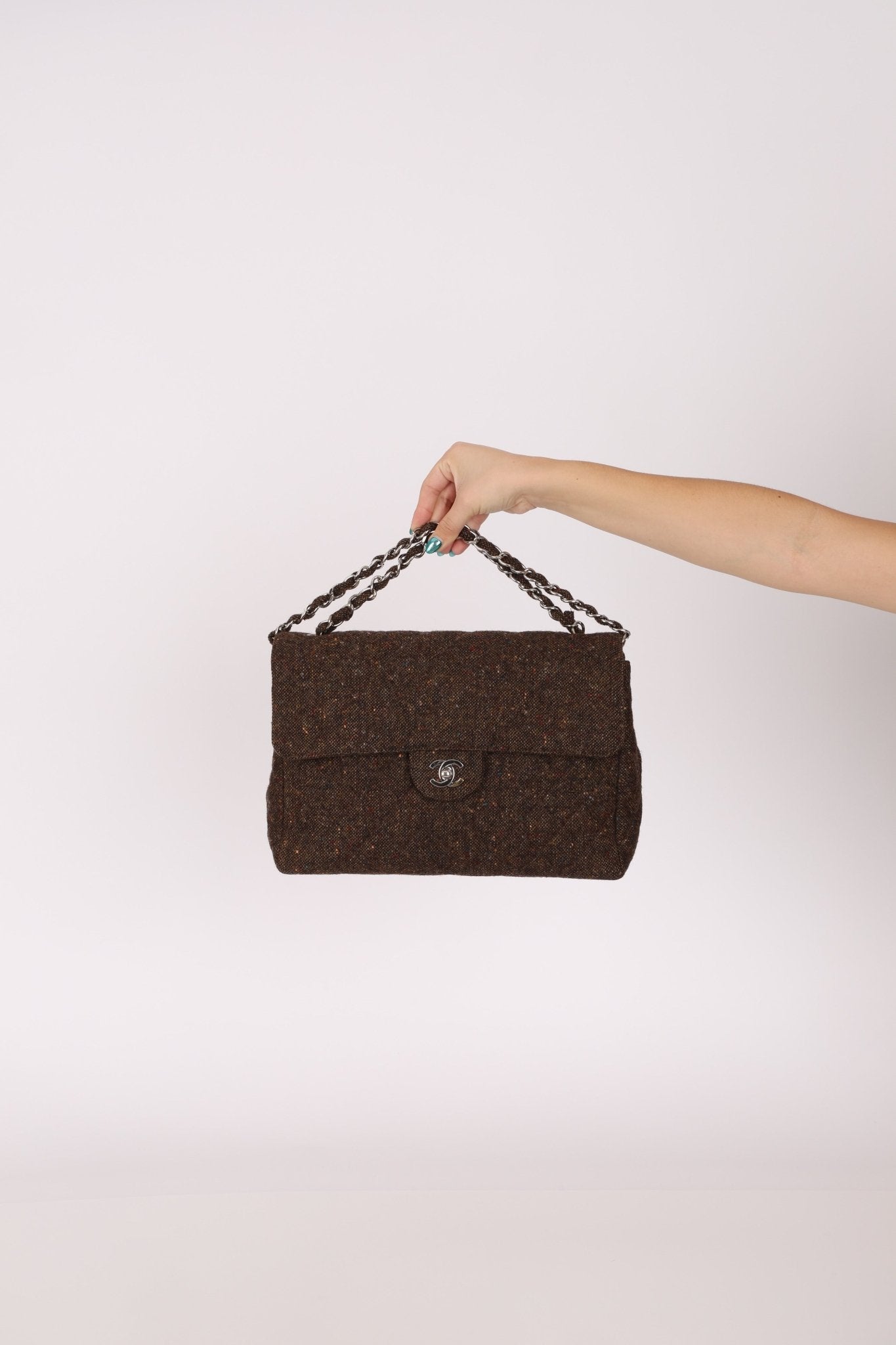 Chanel 2011 Chocolate Tweed Turnlock Square Flap - FashioNica