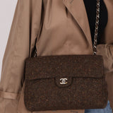Chanel 2011 Chocolate Tweed Turnlock Square Flap - FashioNica
