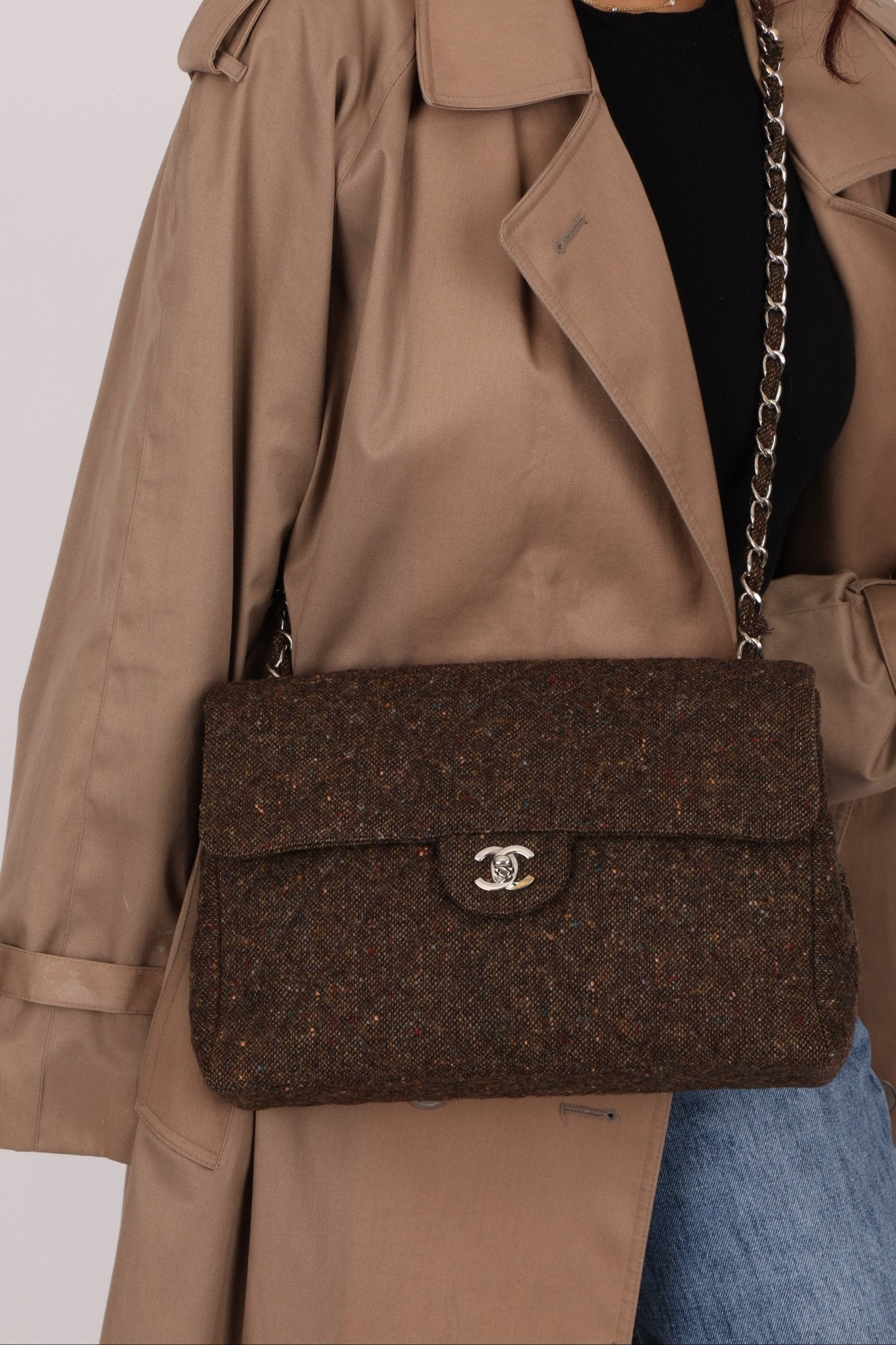Chanel 2011 Chocolate Tweed Turnlock Square Flap - FashioNica