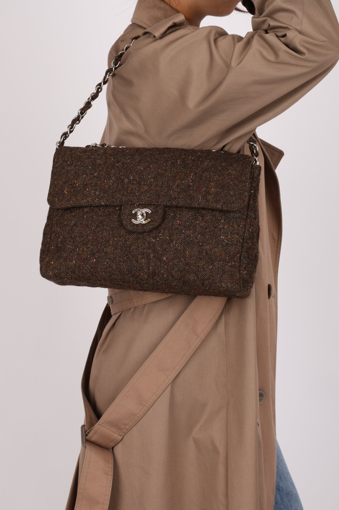 Chanel 2011 Chocolate Tweed Turnlock Square Flap - FashioNica