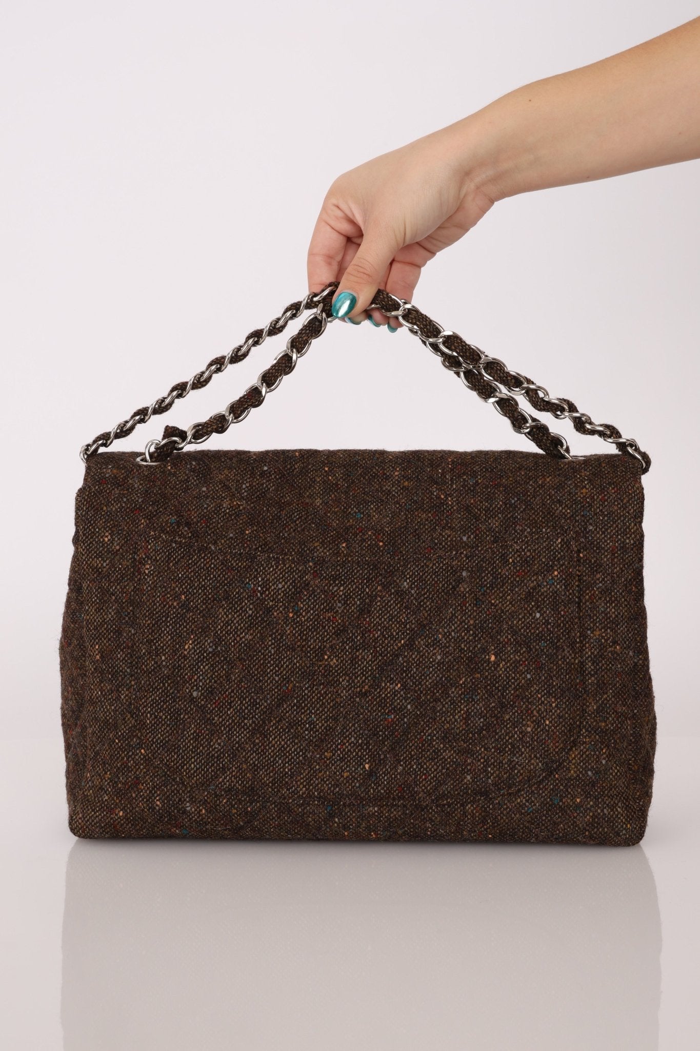 Chanel 2011 Chocolate Tweed Turnlock Square Flap - FashioNica