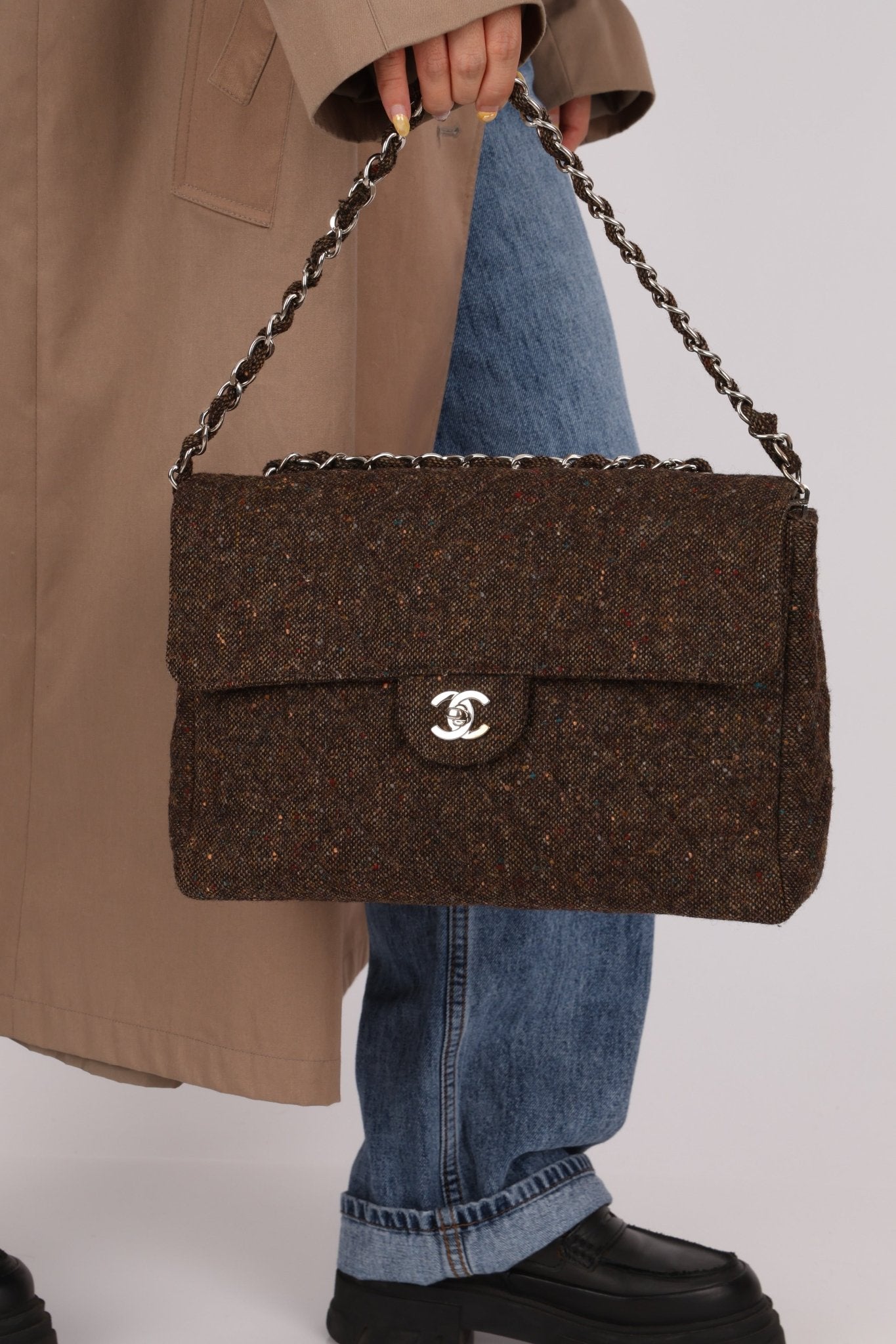 Chanel 2011 Chocolate Tweed Turnlock Square Flap - FashioNica