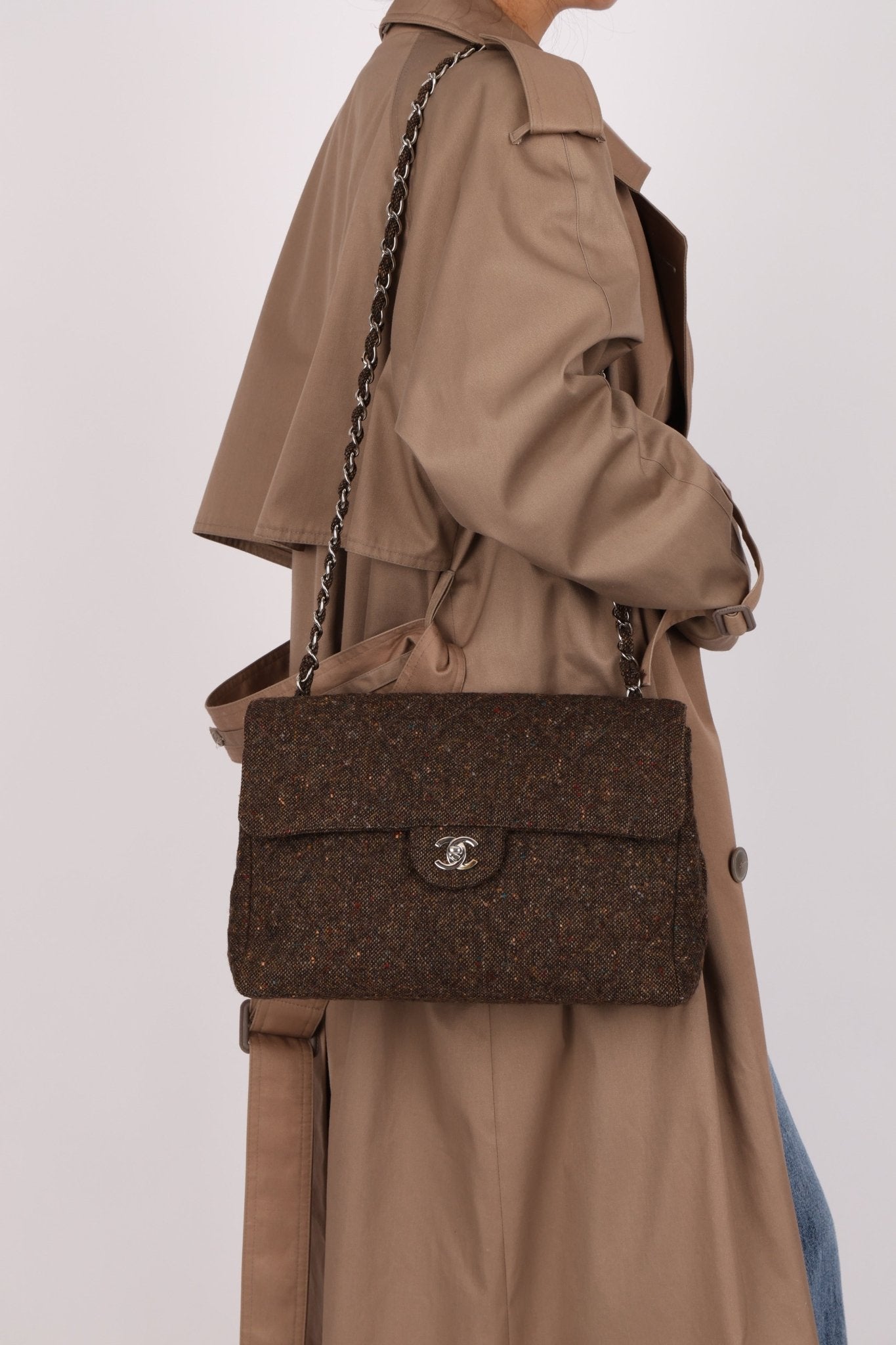 Chanel 2011 Chocolate Tweed Turnlock Square Flap - FashioNica