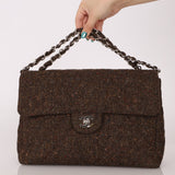 Chanel 2011 Chocolate Tweed Turnlock Square Flap - FashioNica
