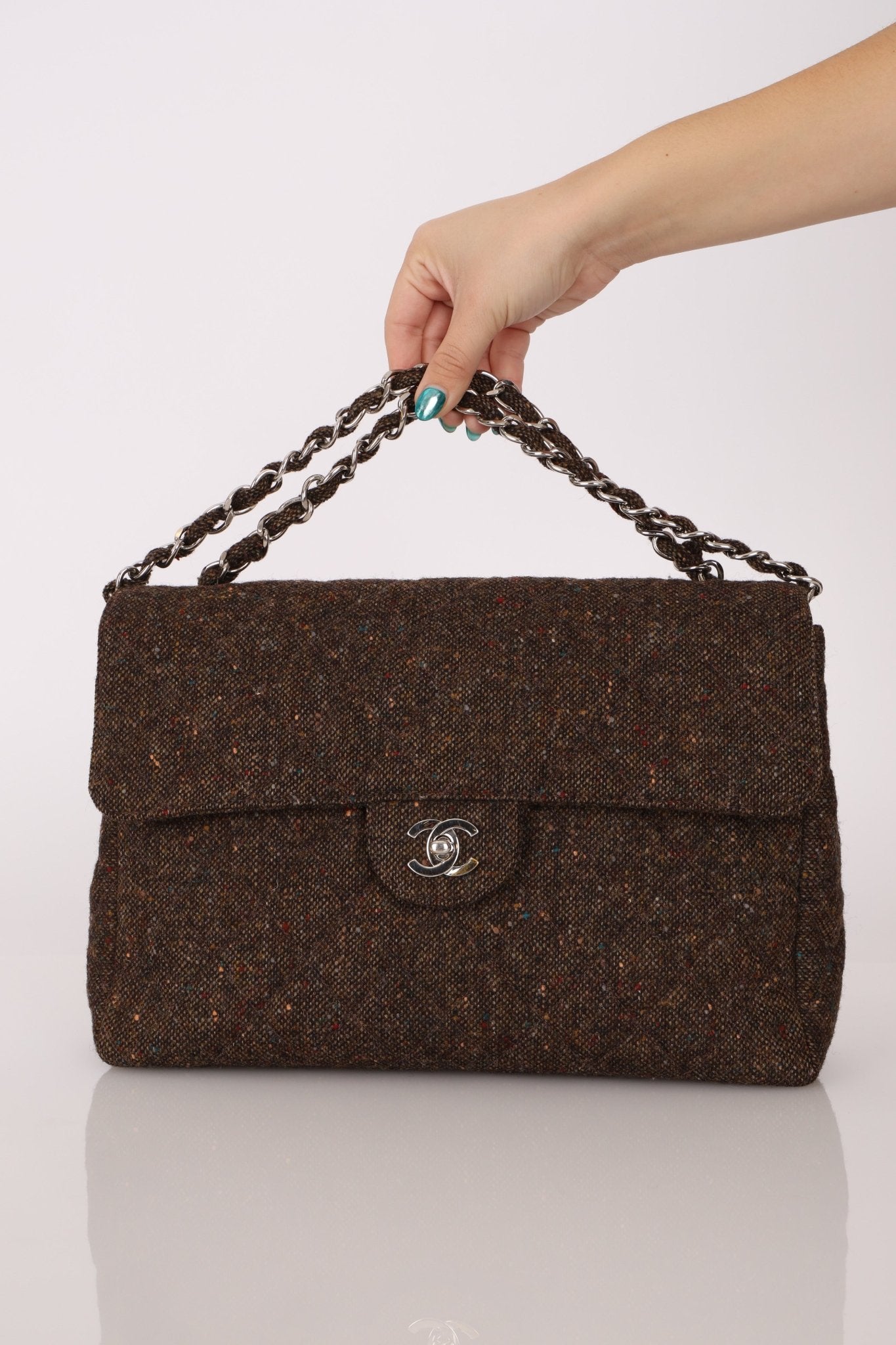 Chanel 2011 Chocolate Tweed Turnlock Square Flap - FashioNica