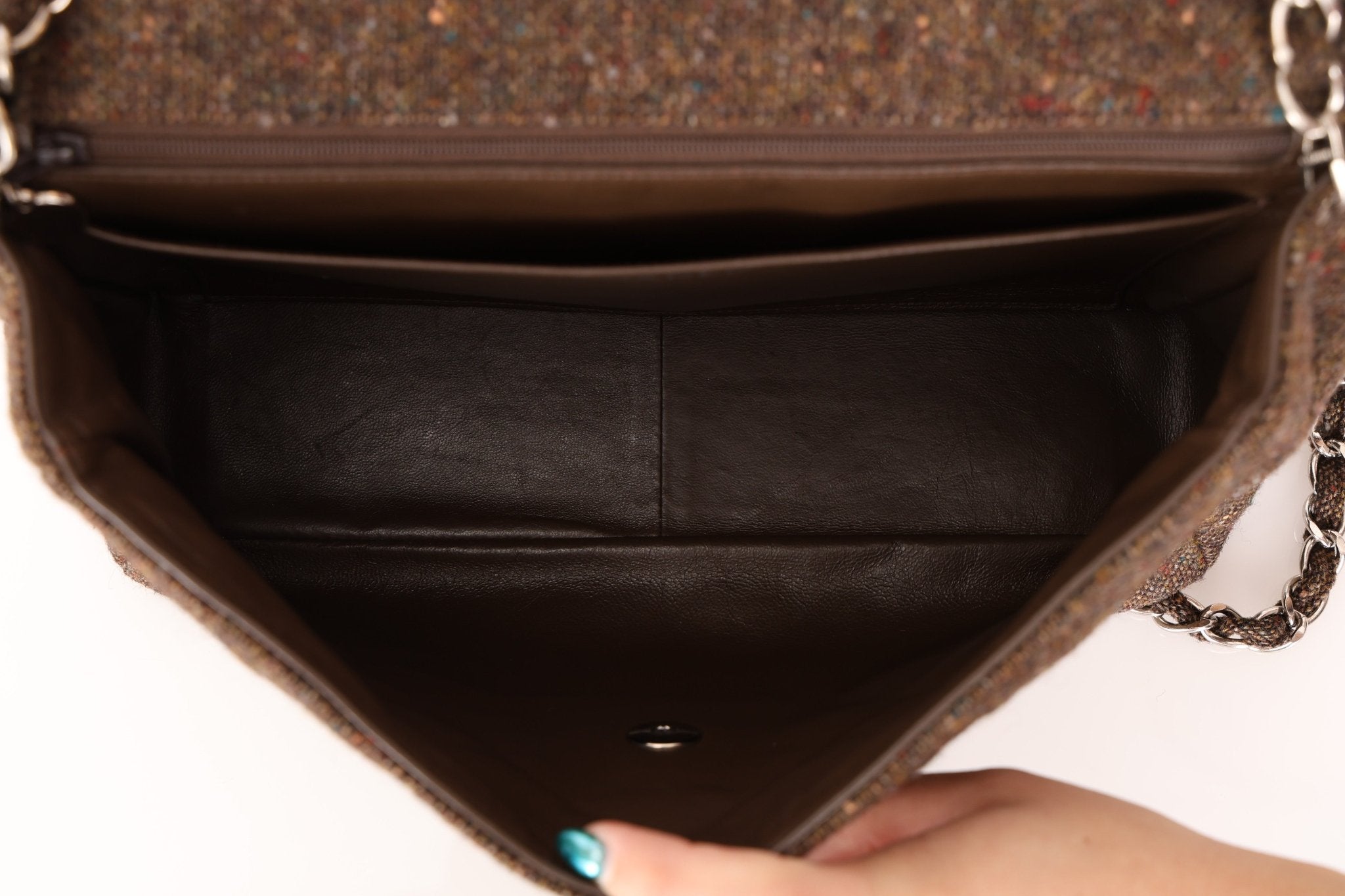 Chanel 2011 Chocolate Tweed Turnlock Square Flap - FashioNica