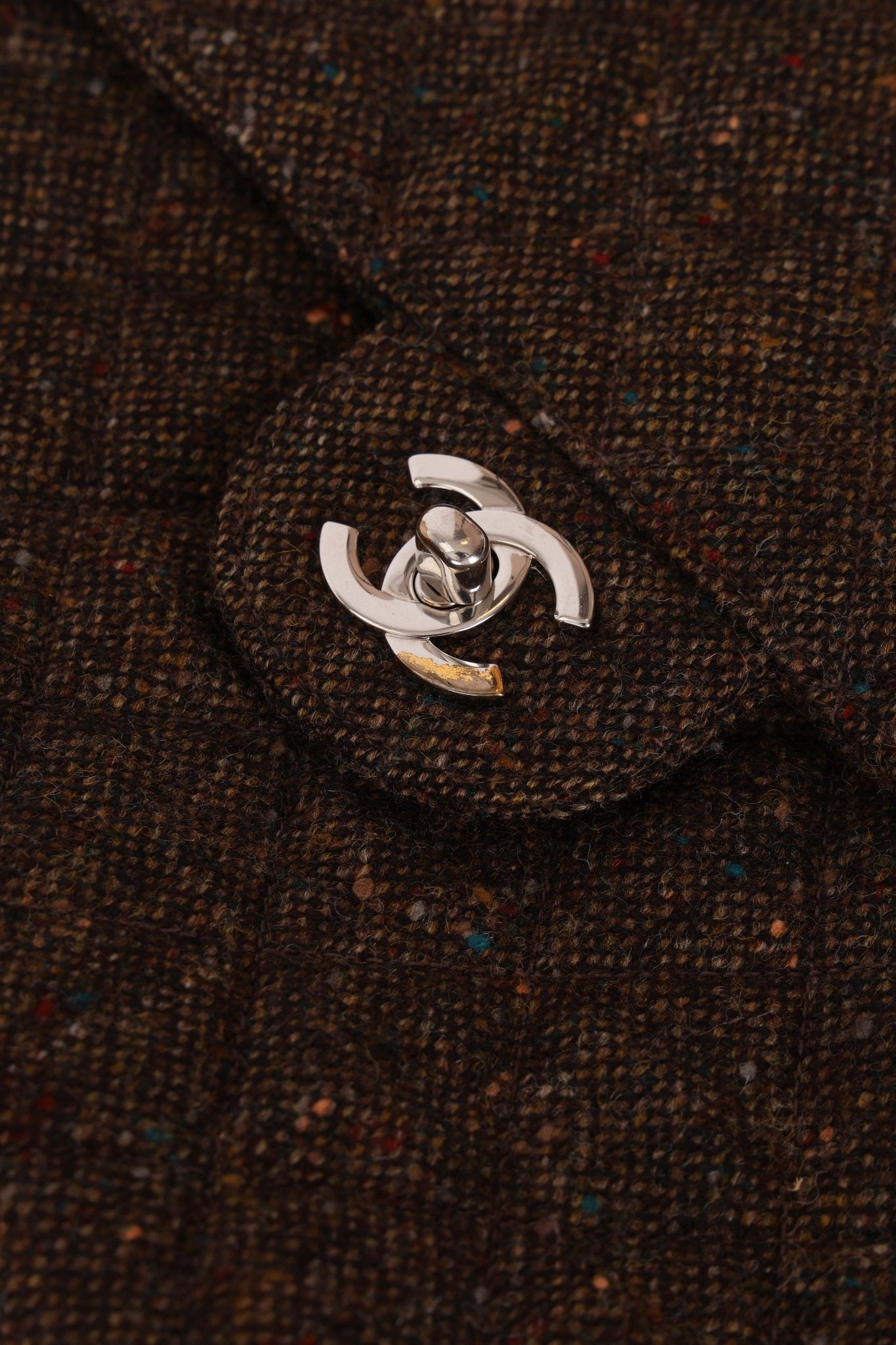 Chanel 2011 Chocolate Tweed Turnlock Square Flap - FashioNica