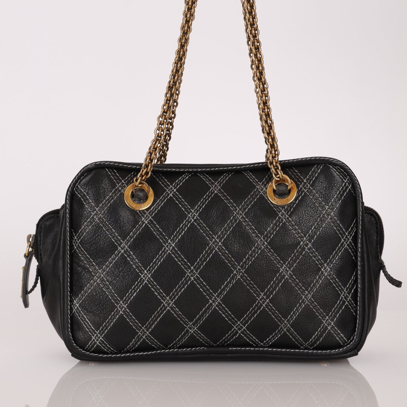 Chanel 2011 Quilted Calfskin Stitch Triptych Small Bowling Bag - FashioNica